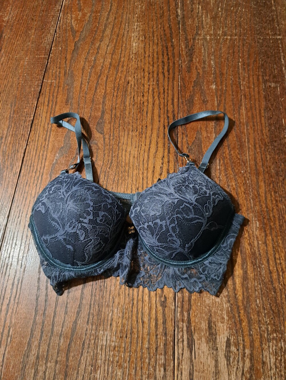 34C Nicole Miller New York Grey Lace Push Up Bra Adjustable Strap Padded